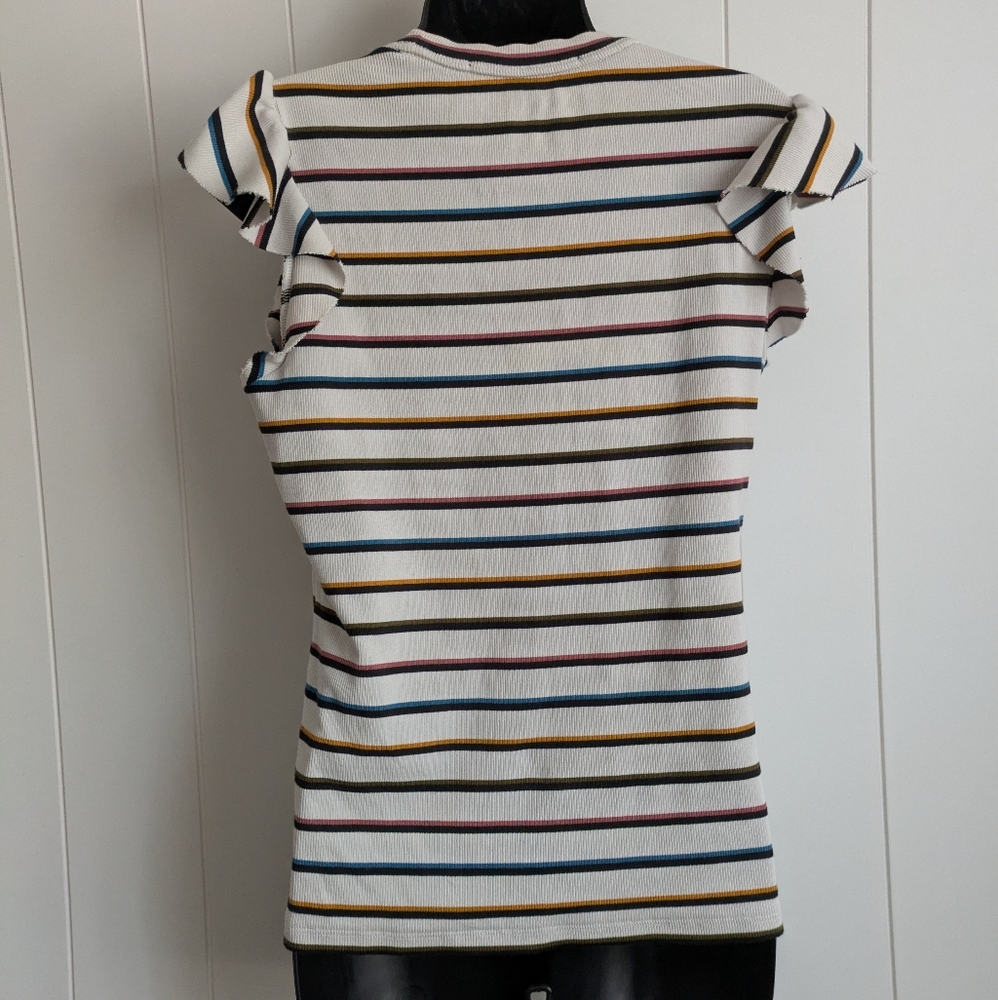 Veronica Beard Jeans Priscilla Striped Ruffle-Sleeve Top, Medium - Picture 4 of 7